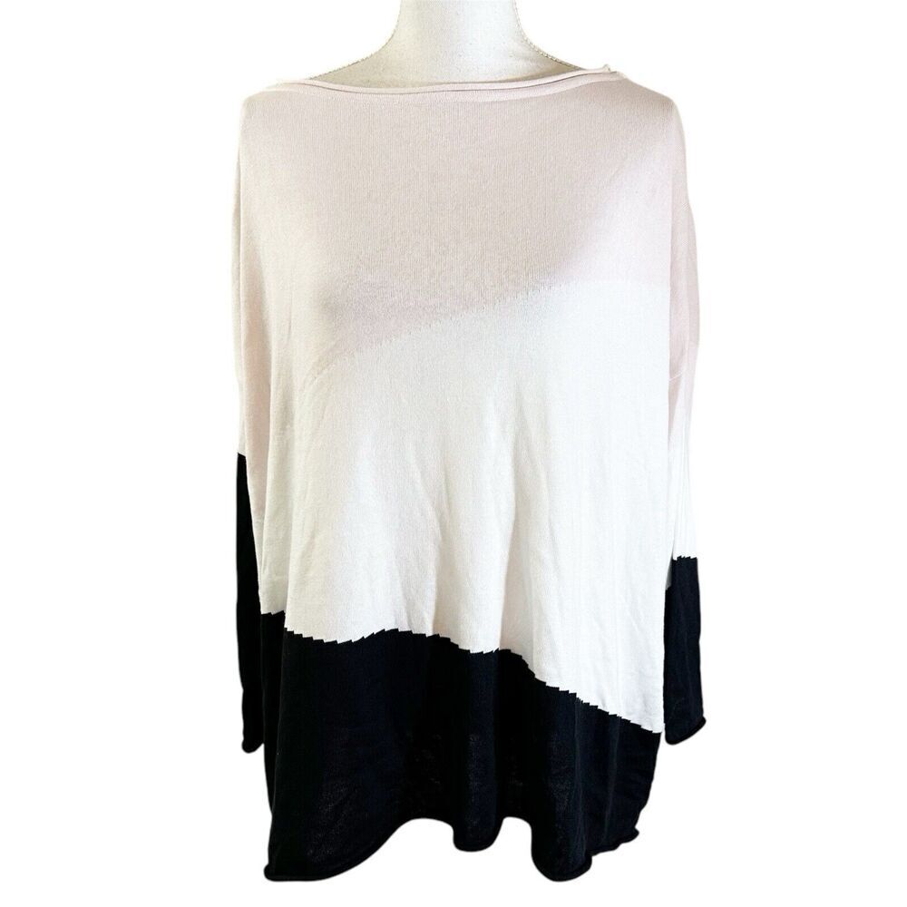 PLANET Lauren G Pullover Knit Sweater One Size Colorblock‎ Mature Minimalist